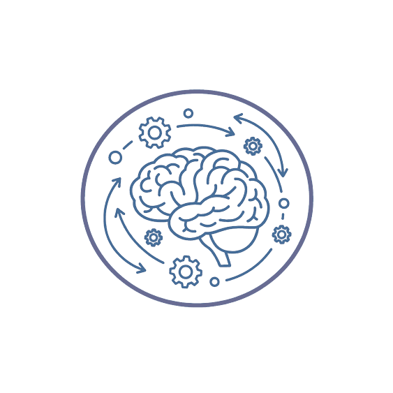 Icono de cerebro con engranajes para gestión del estrés